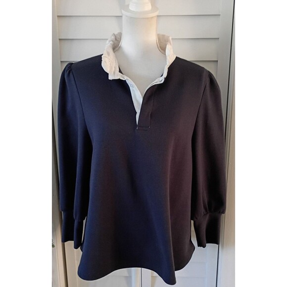 Pomander Place Tuckernuck Charlotte Terry Top Ruffle Collared Sweatshirt M - Picture 2 of 10